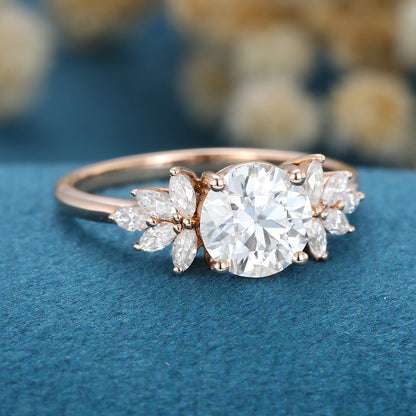 1.1 CT Round Cluster Moissanite Engagement Ring