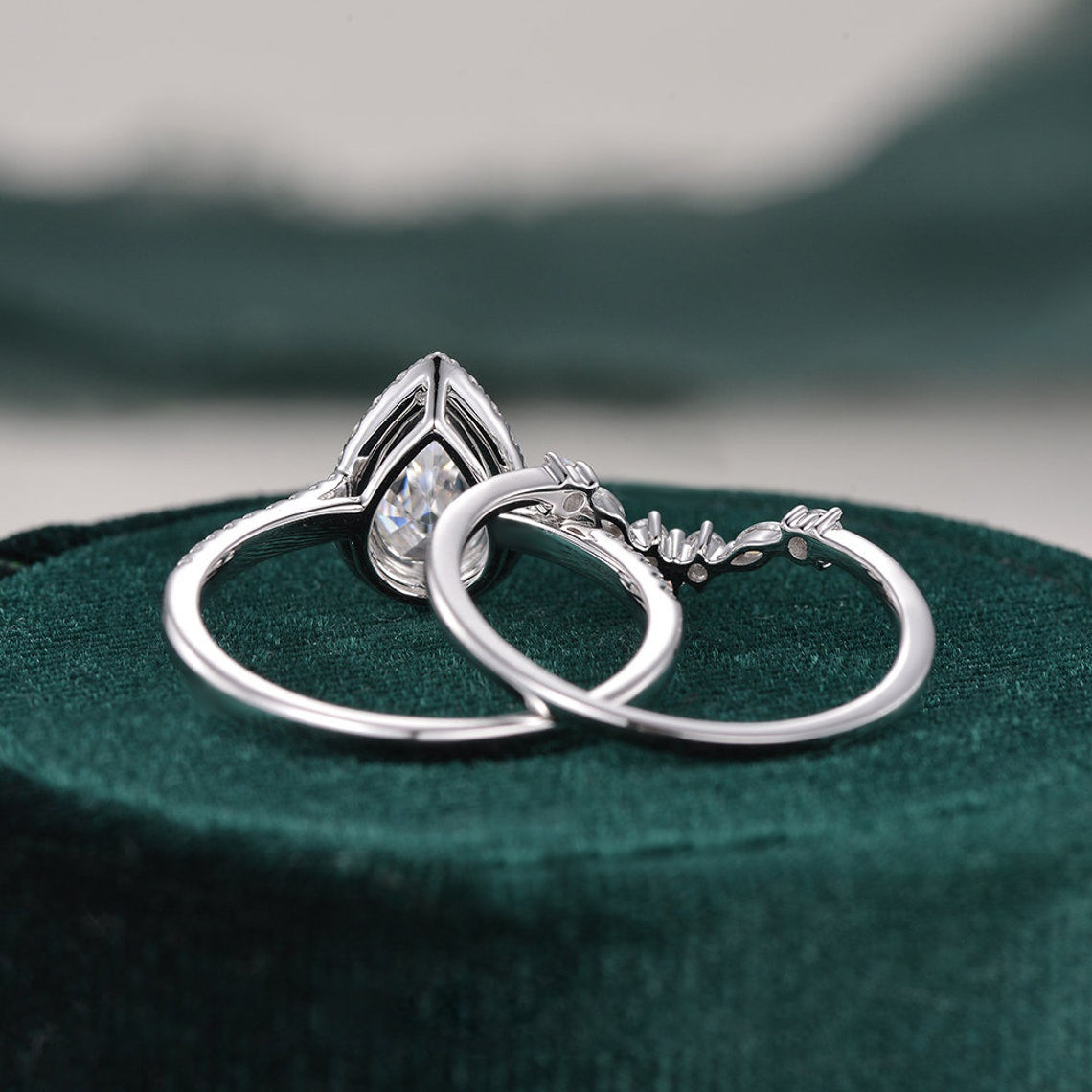 2.0 CT Pear Halo & Pave Moissanite Bridal Set