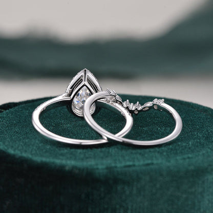 2.0 CT Pear Halo & Pave Moissanite Bridal Set