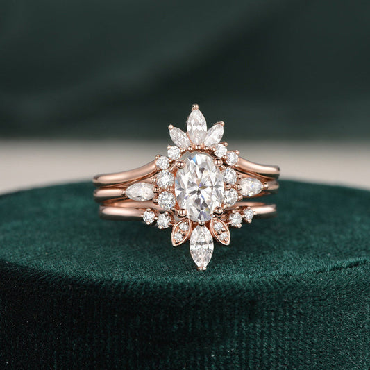 1.0 CT Oval Cluster Moissanite Bridal Set