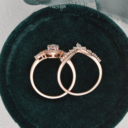 2.0 CT Oval Halo Moissanite Bridal Set