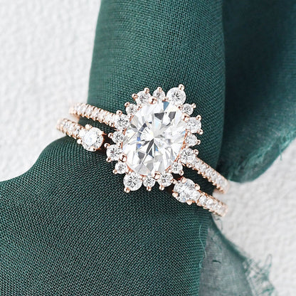 2.0 CT Oval Halo & Pave Moissanite Bridal Set