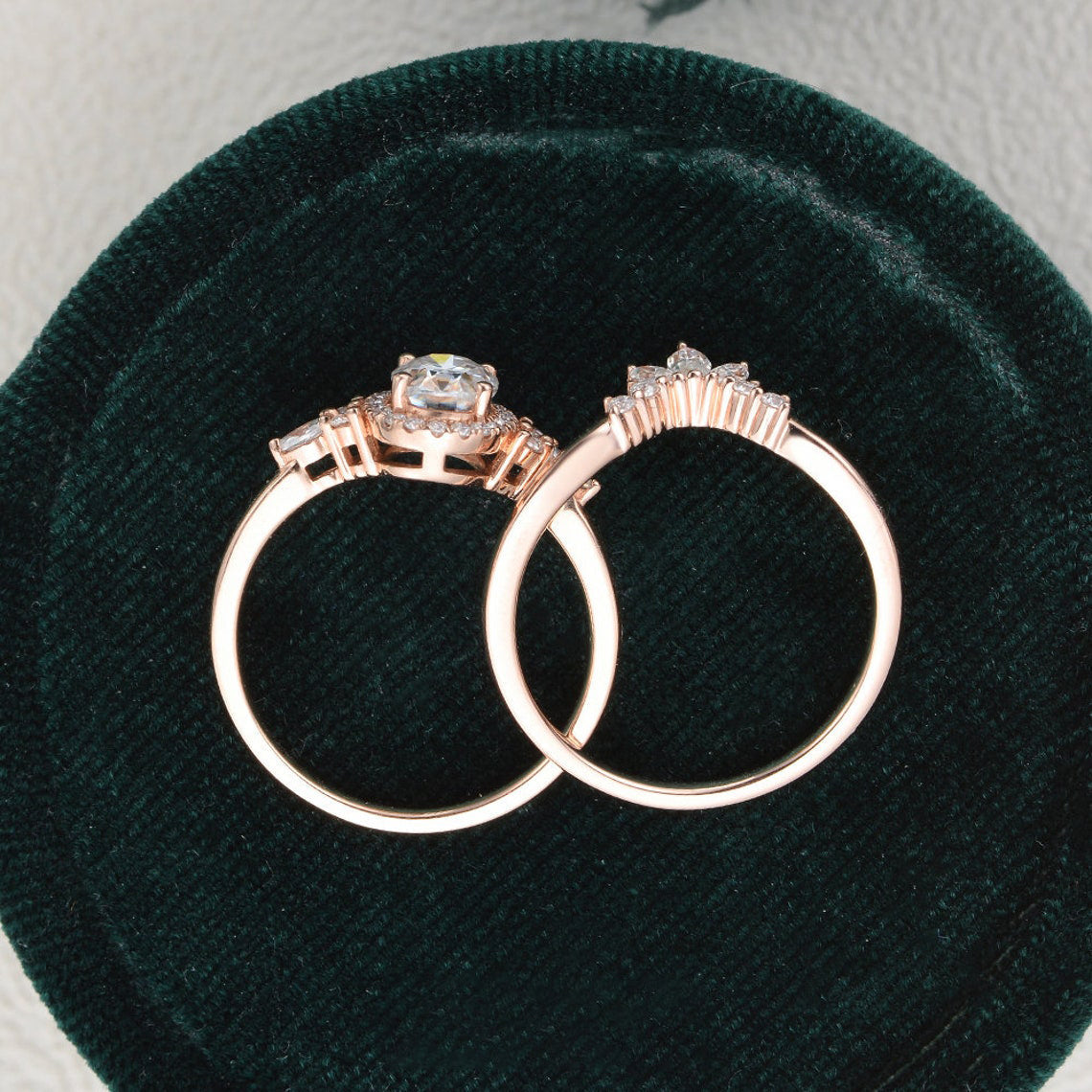 2.0 CT Oval Halo Moissanite Bridal Set