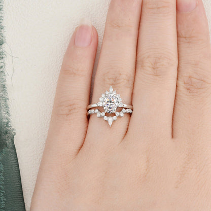 1.0 CT Oval Cluster Moissanite Bridal Set