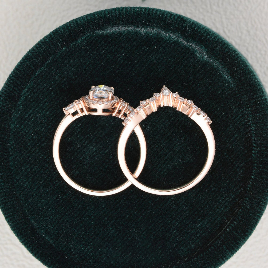 2.0 CT Oval Cut Cluster Halo Moissanite Bridal Ring Set 3