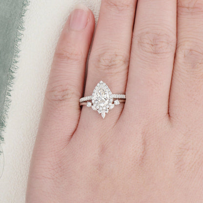 2.0 CT Pear Halo & Pave Moissanite Bridal Set