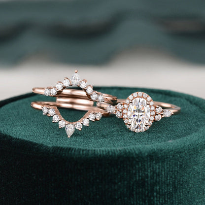 1.0 CT Oval Halo Moissanite Bridal Set