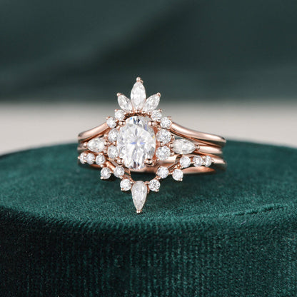 1.0 CT Oval Cluster Moissanite Bridal Set