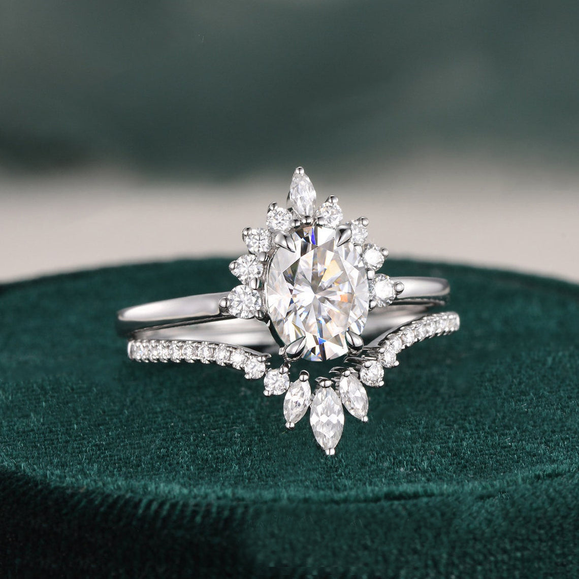 1.5 CT Oval Cluster Moissanite Bridal Set