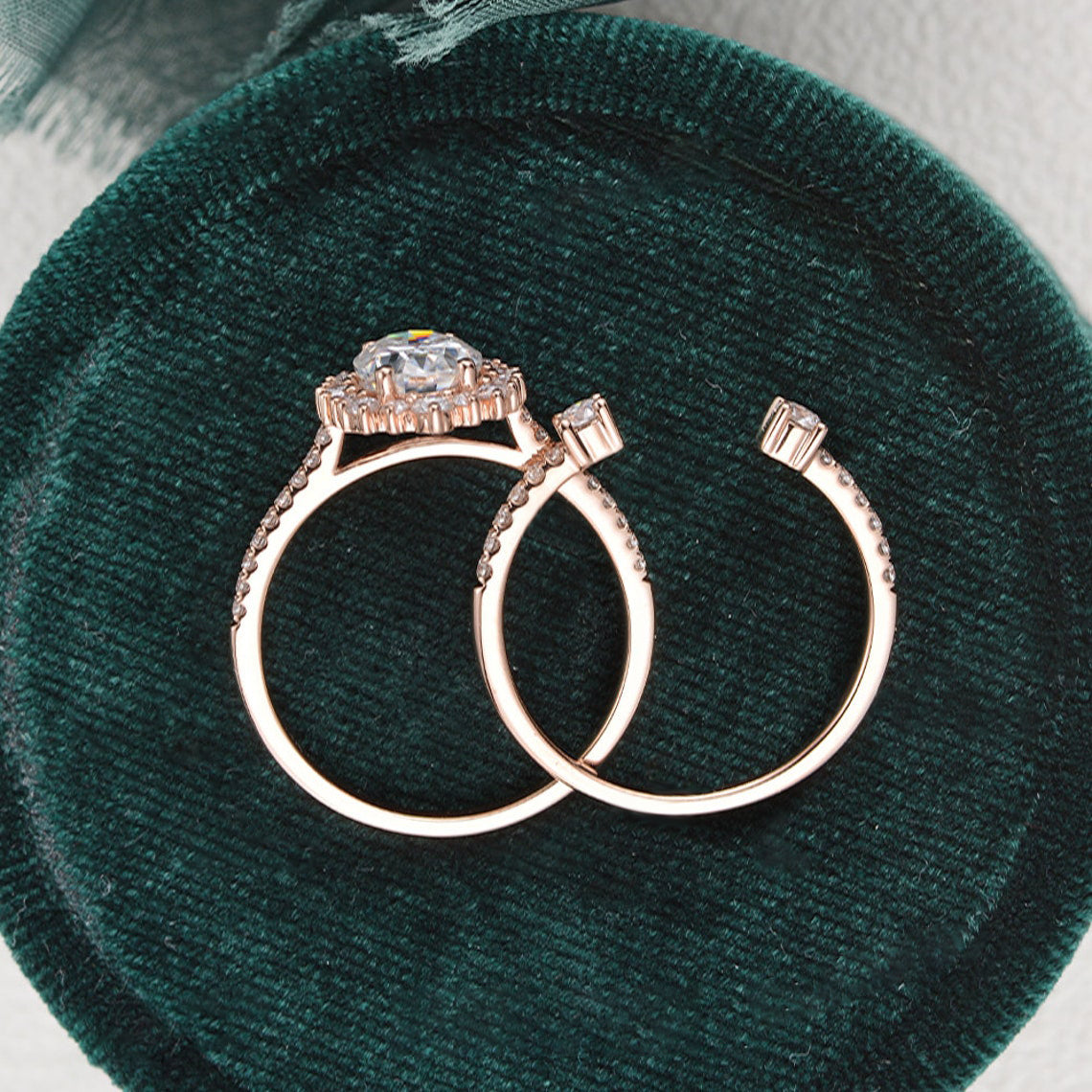 2.0 CT Oval Halo & Pave Moissanite Bridal Set