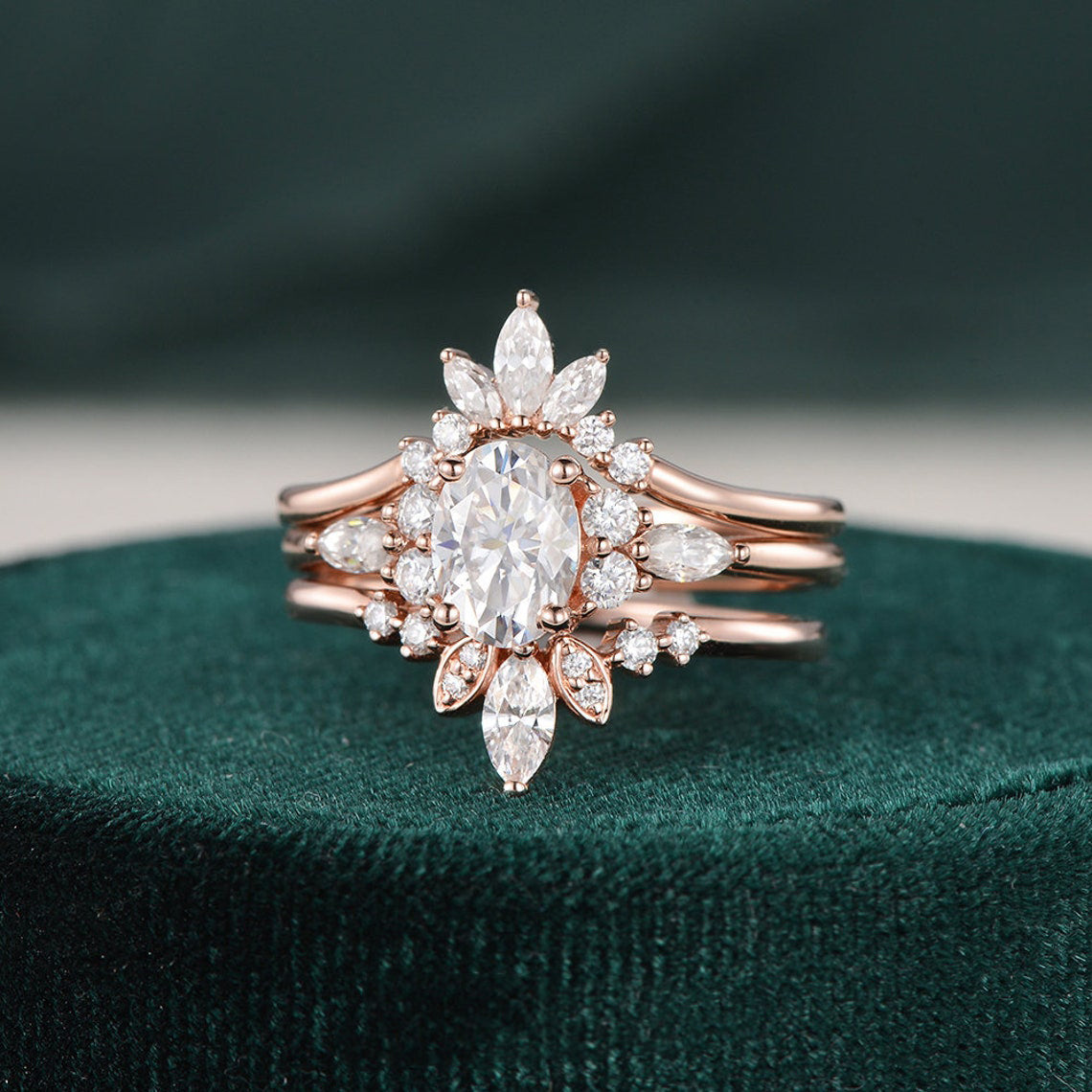 1.0 CT Oval Cluster Moissanite Bridal Set