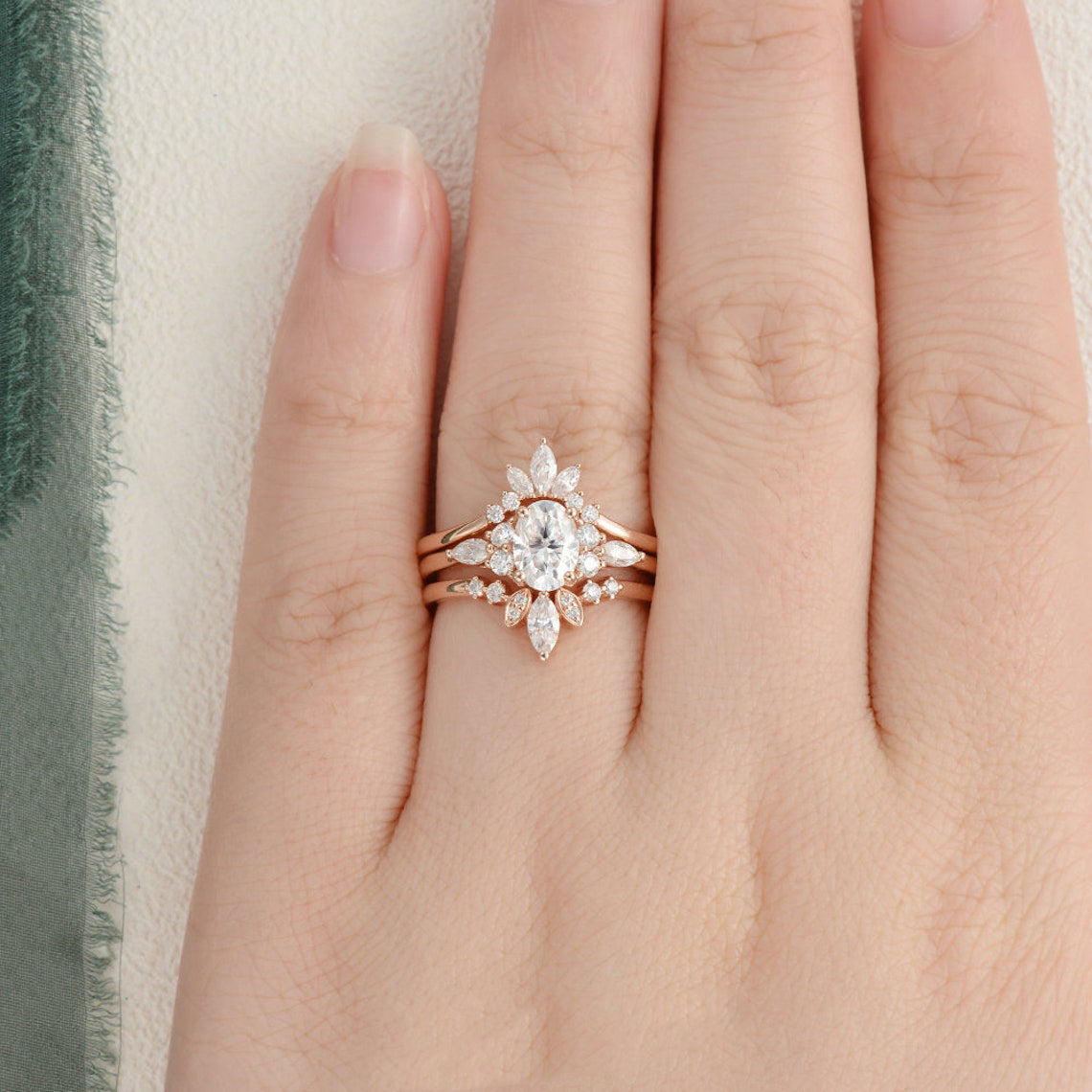 1.0 CT Oval Cluster Moissanite Bridal Set