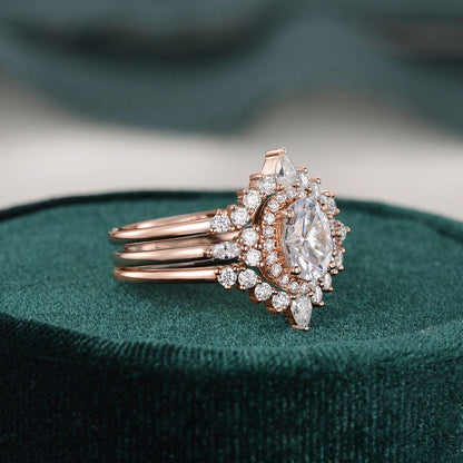 1.0 CT Oval Halo Moissanite Bridal Set