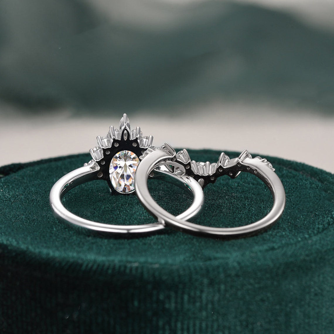 1.0 CT Oval Cluster Moissanite Bridal Set