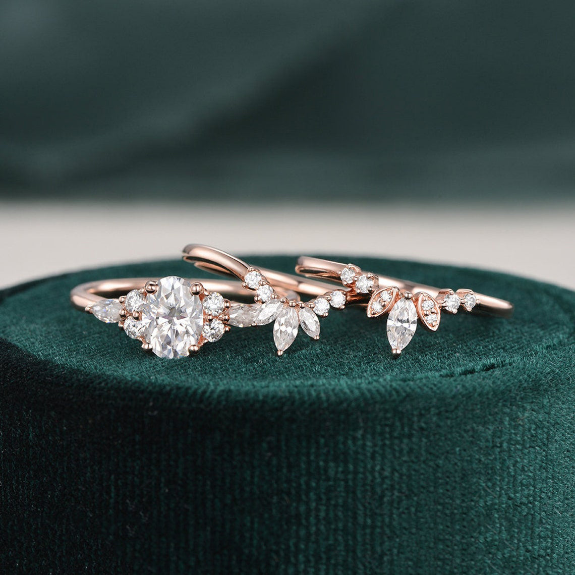 1.0 CT Oval Cluster Moissanite Bridal Set