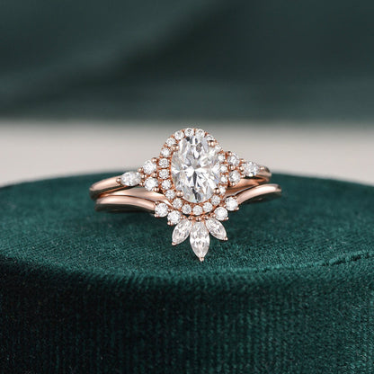 2.0 CT Oval Halo Moissanite Bridal Set