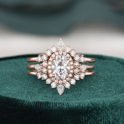 1.0 CT Oval Halo Moissanite Bridal Set