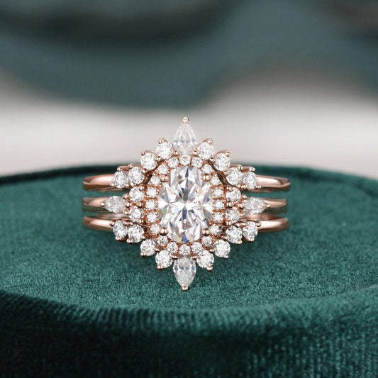 1.0 CT Oval Halo Moissanite Bridal Set