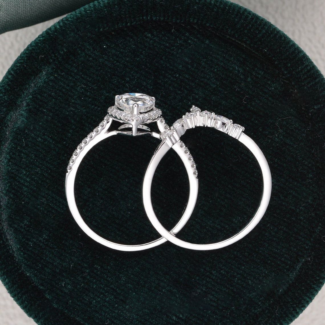 2.0 CT Pear Halo & Pave Moissanite Bridal Set