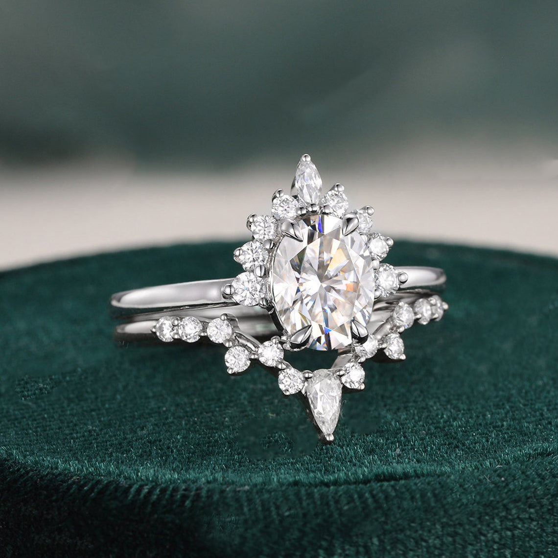 1.0 CT Oval Cluster Moissanite Bridal Set