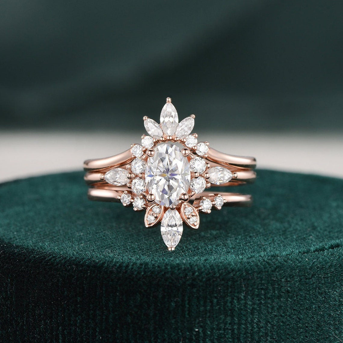 1.0 CT Oval Cluster Moissanite Bridal Set