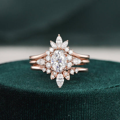 1.0 CT Oval Cluster Moissanite Bridal Set