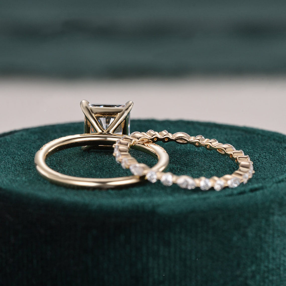 2 CT Princess Pave Moissanite Bridal Set