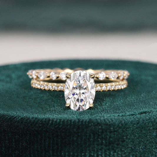 1.5 CT Oval Pave Moissanite Bridal Set