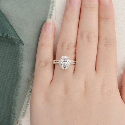 2 CT Oval Halo & Pave Moissanite Bridal Set