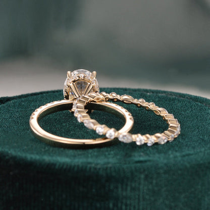 2 CT Oval Pave Moissanite Bridal Set
