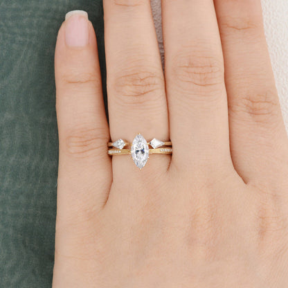 1 CT Marquise Three Stone Moissanite Bridal Set