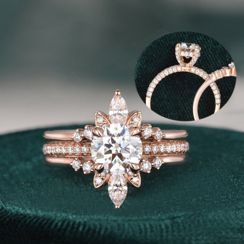 1 CT Round Pave Moissanite Bridal Set