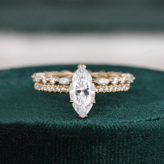 1 CT Marquise Pave Moissanite Bridal Set