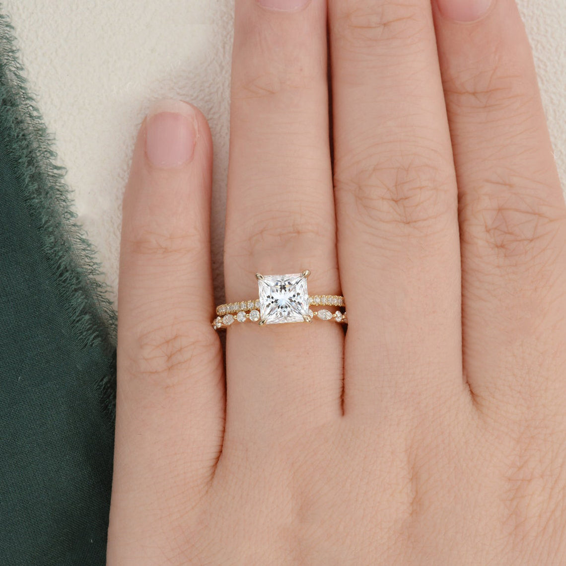 2 CT Princess Pave Moissanite Bridal Set
