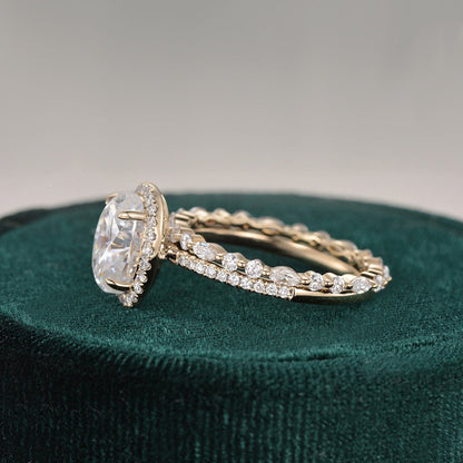 2.0 CT Oval Cut Halo Moissanite Bridal Ring Set 7