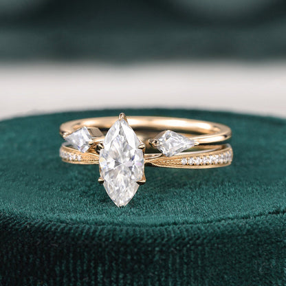 1 CT Marquise Three Stone Moissanite Bridal Set