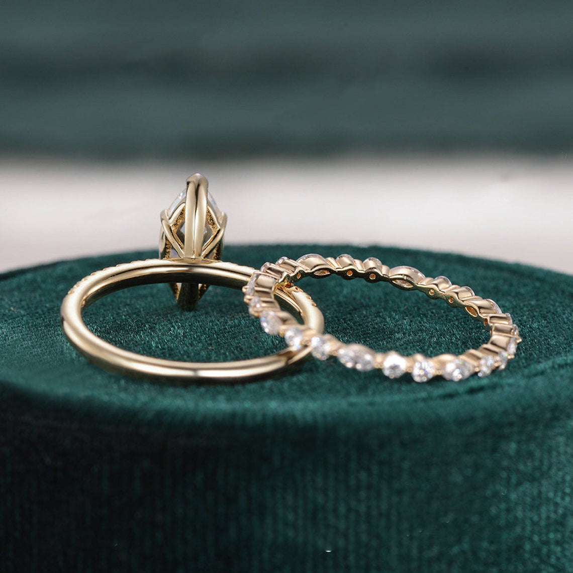 1 CT Marquise Pave Moissanite Bridal Set
