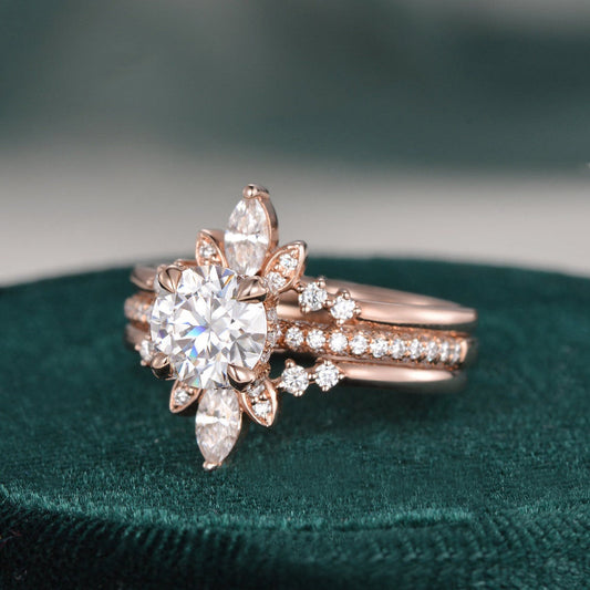 1 CT Round Pave Moissanite Bridal Set