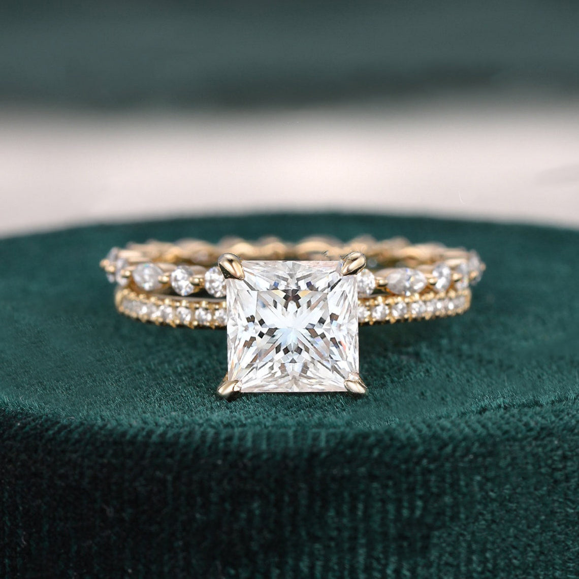 2 CT Princess Pave Moissanite Bridal Set
