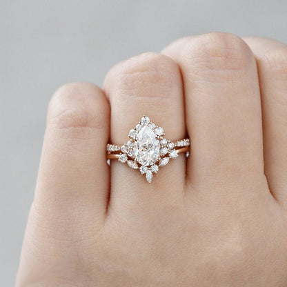 1.5 CT Pear Cluster & Pave Moissanite Bridal Set