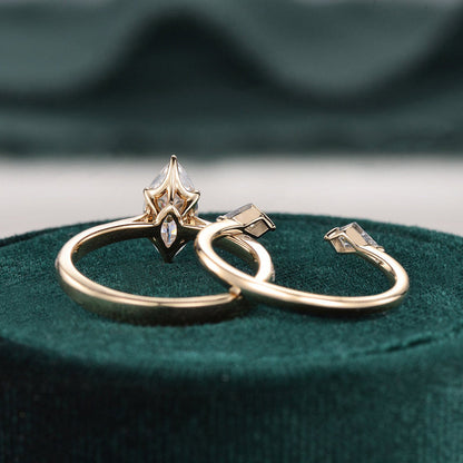 1 CT Marquise Three Stone Moissanite Bridal Set