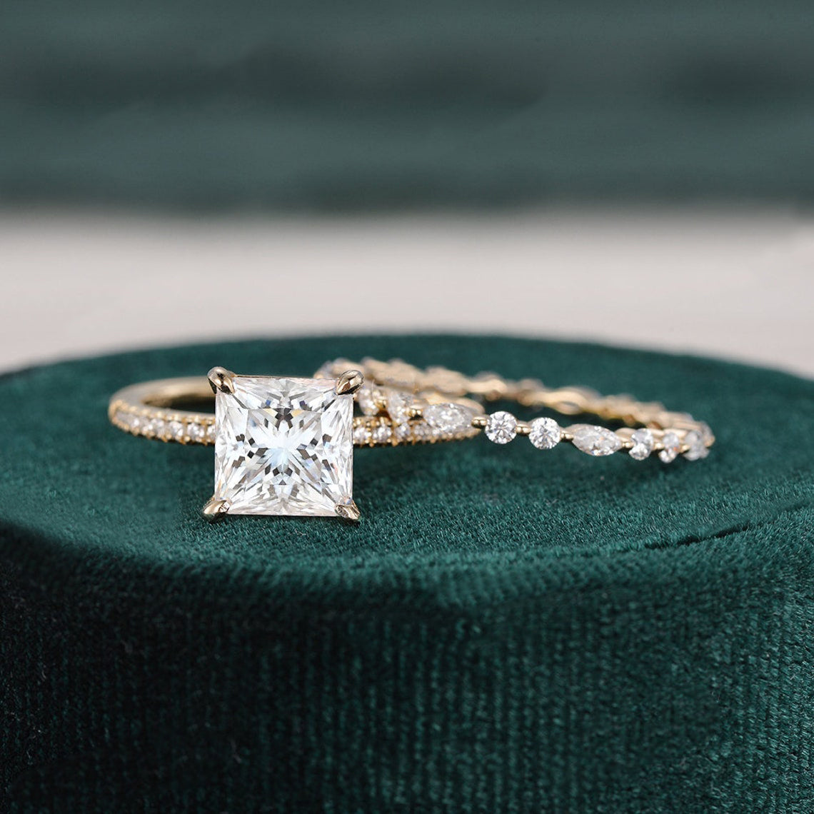 2 CT Princess Pave Moissanite Bridal Set