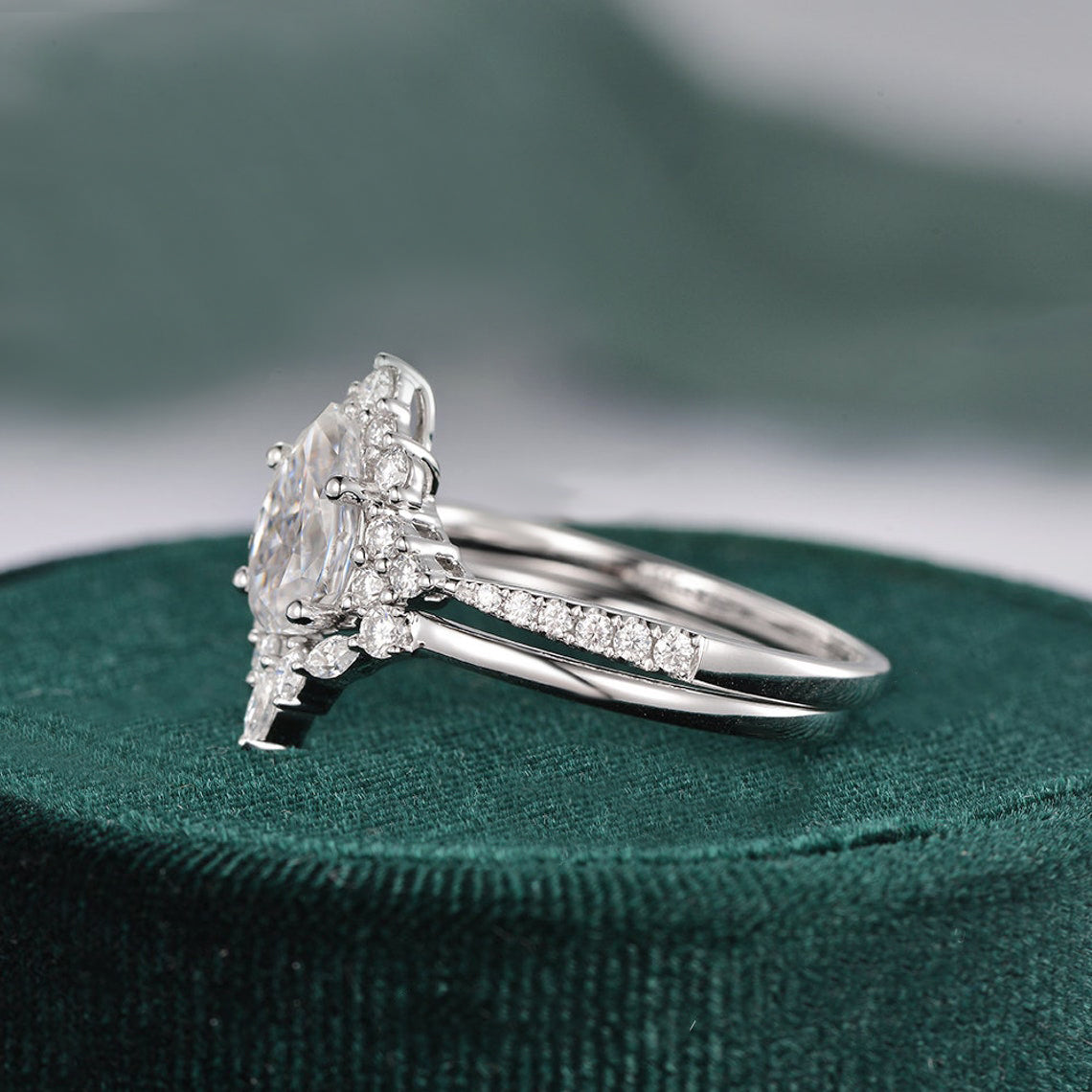 1.5 CT Pear Cluster & Pave Moissanite Bridal Set