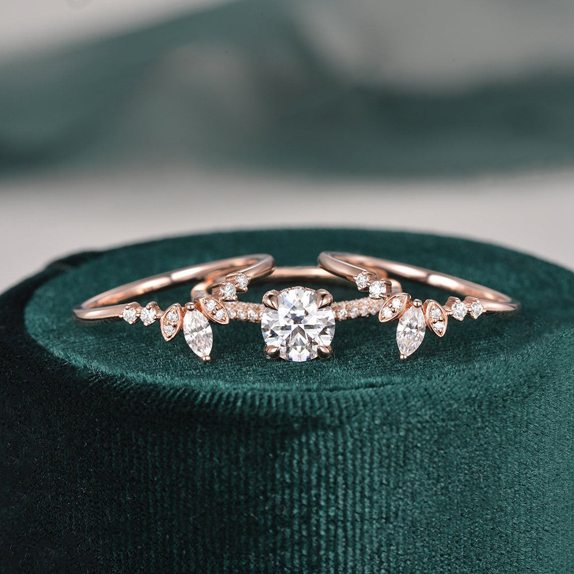 1 CT Round Pave Moissanite Bridal Set