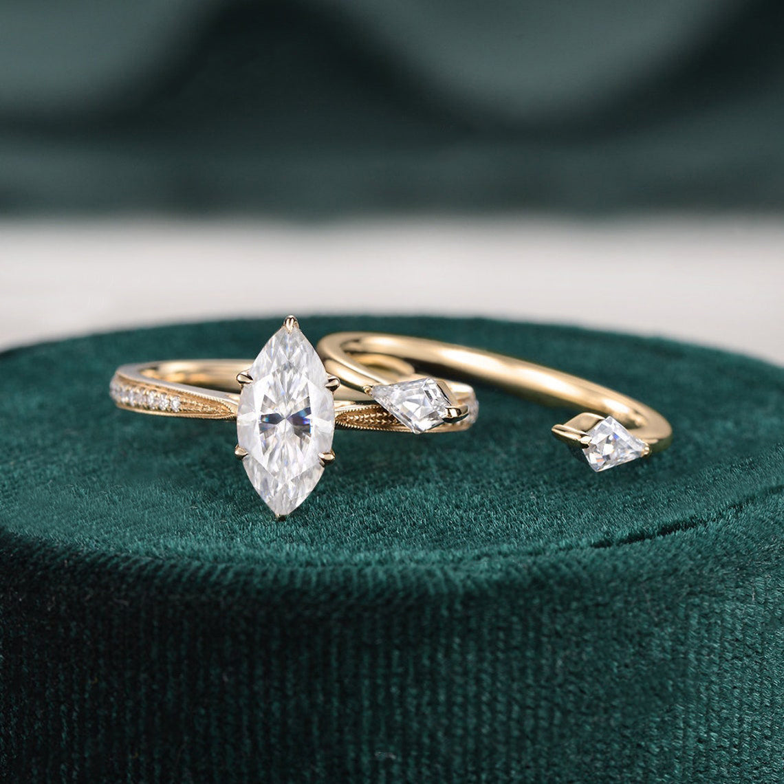 1 CT Marquise Three Stone Moissanite Bridal Set