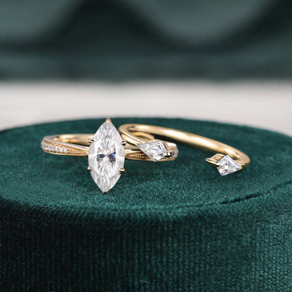 1 CT Marquise Three Stone Moissanite Bridal Set