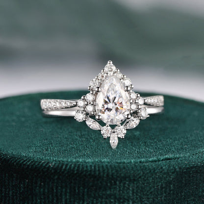 1.5 CT Pear Cluster & Pave Moissanite Bridal Set