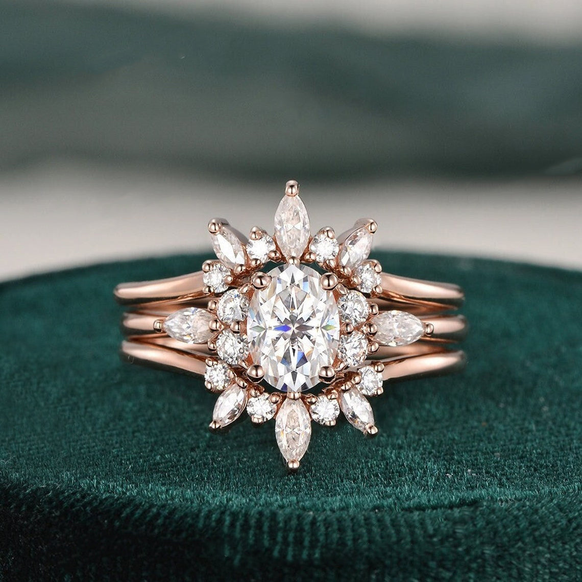 1.0 CT Oval Cluster Moissanite Bridal Set