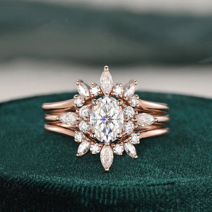 1.0 CT Oval Cluster Moissanite Bridal Set