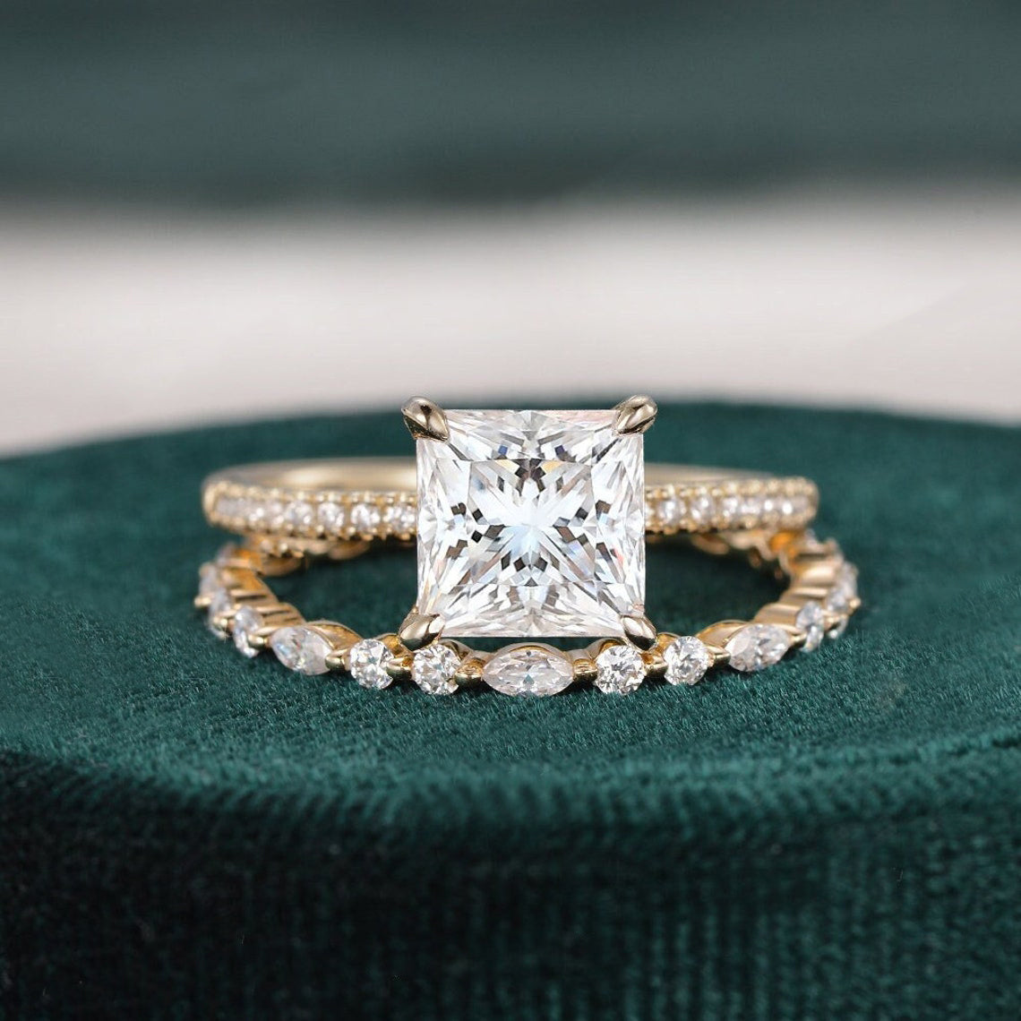 2 CT Princess Pave Moissanite Bridal Set
